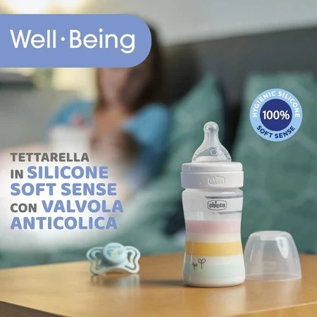 Chicco well-being - biberon cu debit lent 150 ml - alb roz