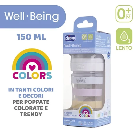 Chicco well-being - biberon cu debit lent 150 ml - alb roz