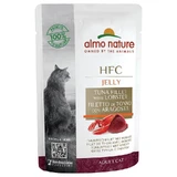 Almo nature Hfc gelatina atún y langosta - comida húmeda complementaria para gatos adultos con bolas de pelo 55 gr