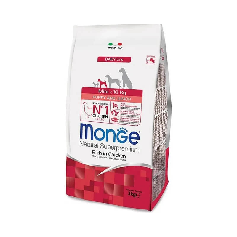 Monge Natural superpremium mini puppy & junior rich chicken Trockenfutter für Hunde 3 kg