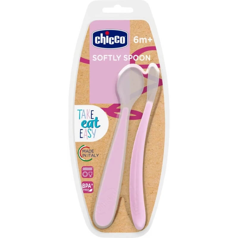 Chicco 2 weiche Silikonlöffel 6+ Monate - rosa