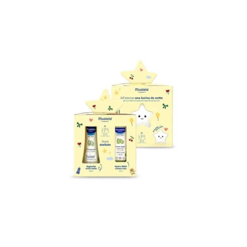 Mustela Starry Nights Box Set - limitierte Auflage mit Tausend Blasen Bad, Hydra Baby Gesichtscreme und Luminous Starlet