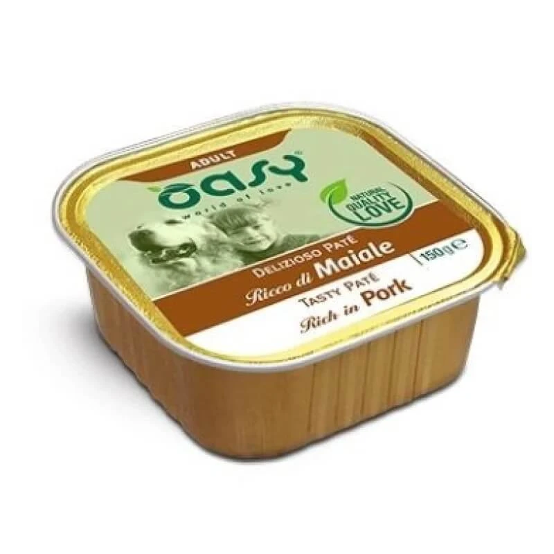 Oasy Delicious pate adult getreidefreies Schweinefleisch - komplettes Nassfutter für ausgewachsene Hunde 150 gr