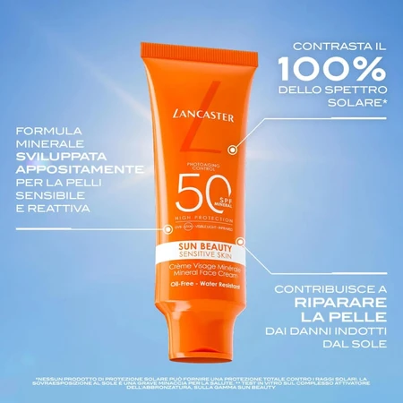 Lancaster Facial crema de soare 50 spf soare frumusețea pielii sensibile minerale crema de fata de înaltă protecție 50 ml