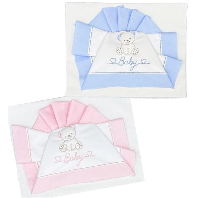 Andy & helen Komplettset für Kinderbett 2 Laken + 1 Kissenbezug mit Teddybär-Stickerei - rosa