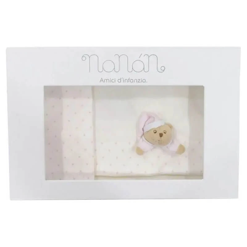 Nanan puccio - weißes Kinderwagen-Laken-Set mit rosa Streifen