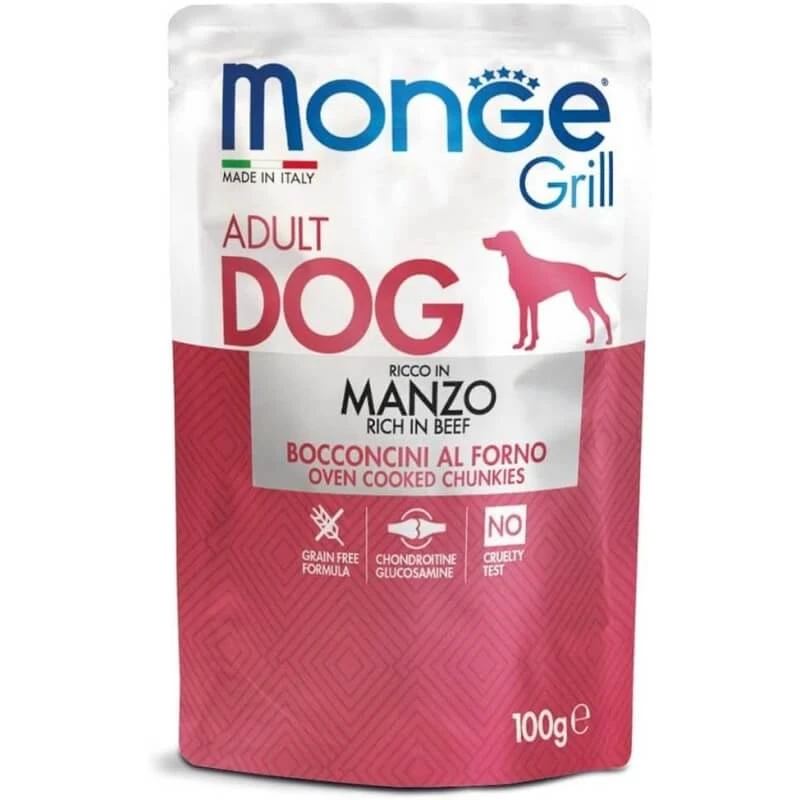 Monge Grill Rindfleisch gebackene Häppchen - Alleinfuttermittel für ausgewachsene Hunde 100 gr