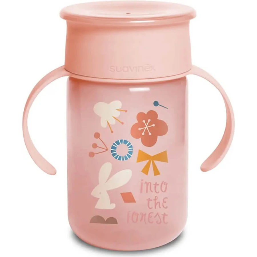 Suavinex 360° Trainingsbecher Wald - 12m+ 340ml rosa Becher mit Griffen