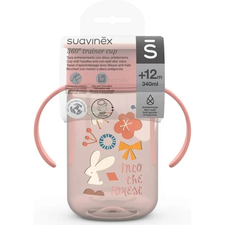 Suavinex 360° Trainingsbecher Wald - 12m+ 340ml rosa Becher mit Griffen