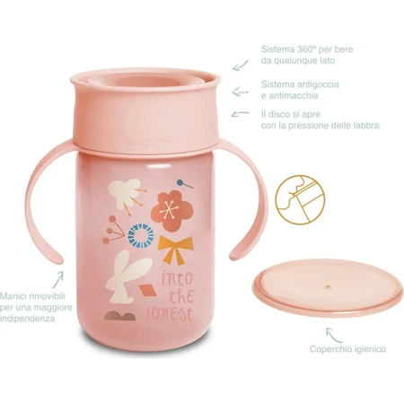 Suavinex 360° Trainingsbecher Wald - 12m+ 340ml rosa Becher mit Griffen