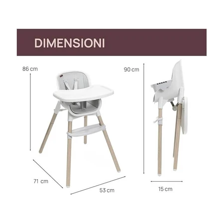 Chicco zest plus - 3-in-1 evolutionary high chair details wood and gray
