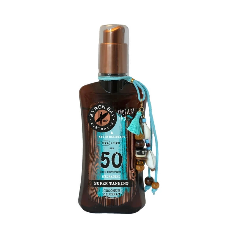 Byron bay Sunscreen 50 spf Kokosnussölspray super tanning hoher Schutz 200 ml