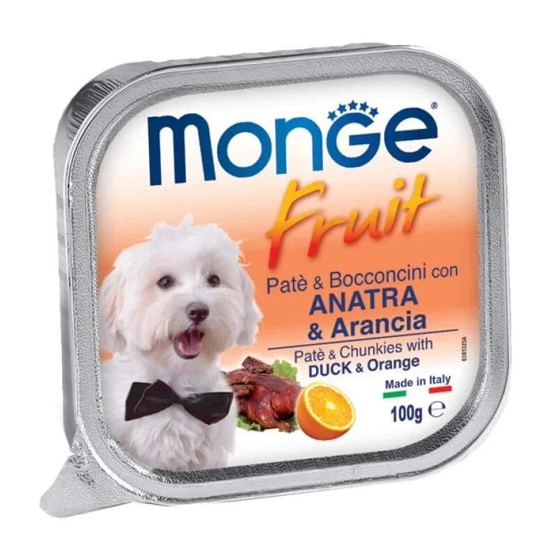 Monge Fruchtpastete und Häppchen Ente und Orange - Futter für kleine erwachsene Hunde 100 gr