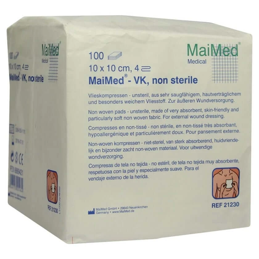 MaiMed Vlieskompressen 10 x 10 cm 4-fach unsteril 100 St