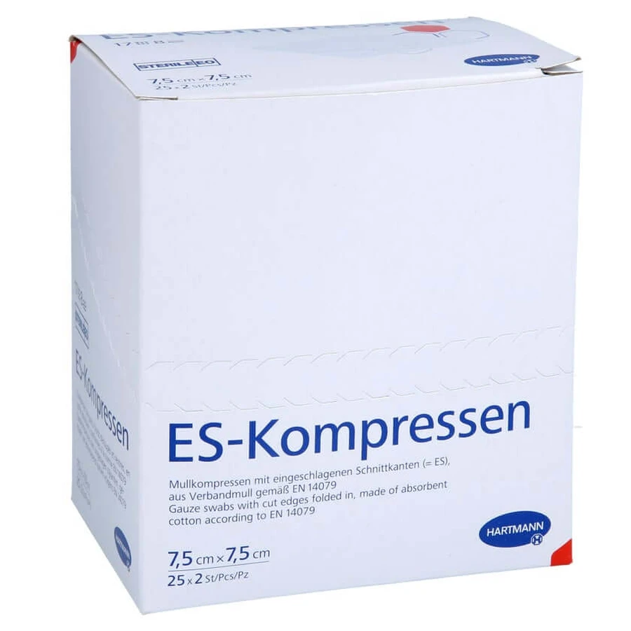 Es-compresas estériles 7,5x7,5 cm 8 pliegues 25X2 unid.