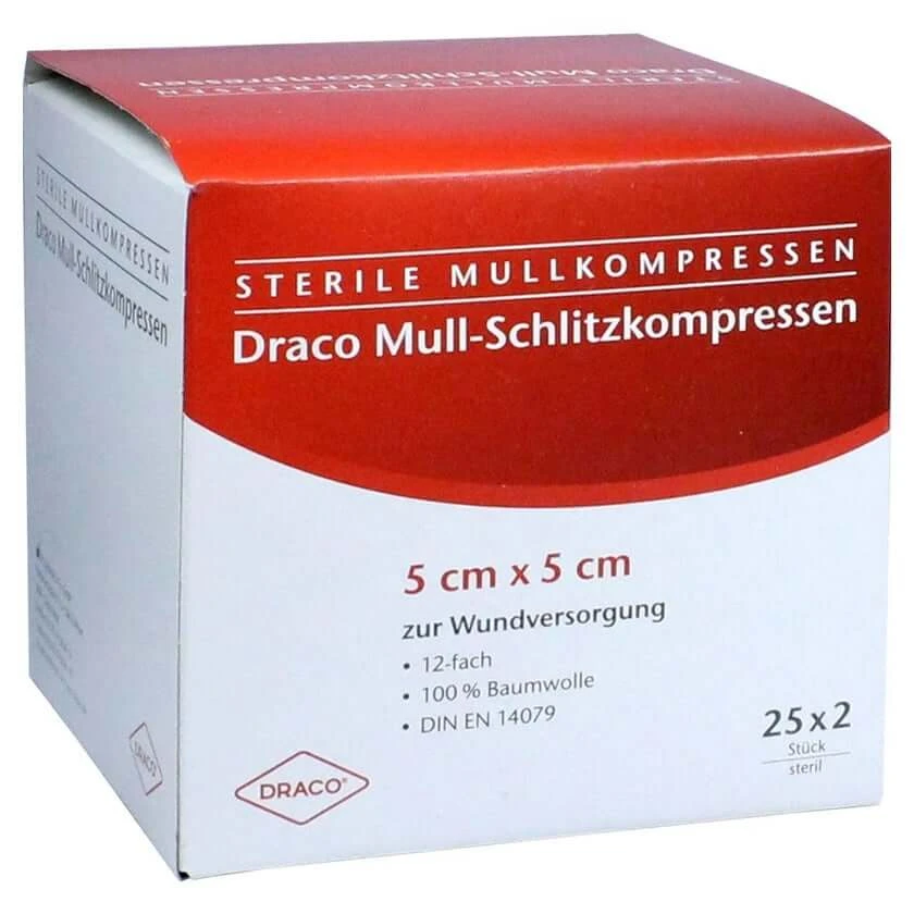 Schlitzkompressen Mull 5x5 cm steril 12f 25X2 St