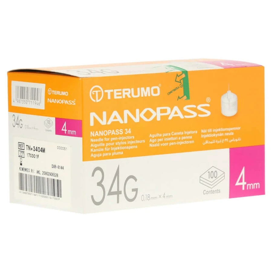 Terumo Nanopass 34 Pen Canulă 34 G 0.18x 100 buc