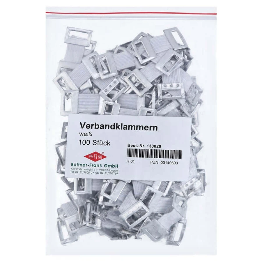 Bandage clips white with rubber band 100 pcs