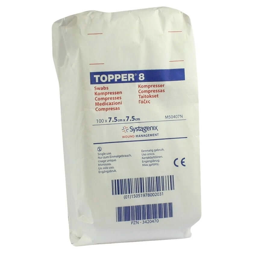 Topper 8 Kompressen 7,5x7,5 cm unsteril 100 St