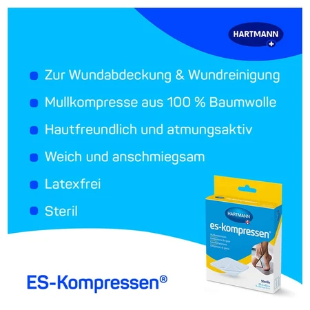 ES-KOMPRESSEN gauze pads sterile 7.5x7.5 cm 8-ply 17-thread 5X2 pcs.