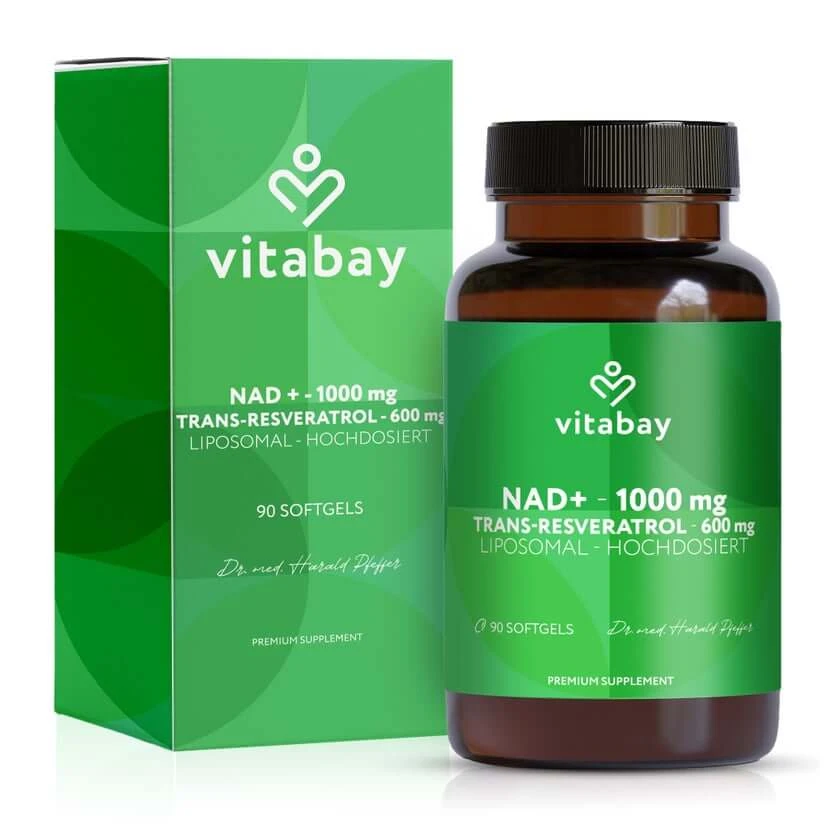 Vitabay NAD+ 1000 mg Trans-Resveratrol 600 mg liposomal - hochdosiert 90 St