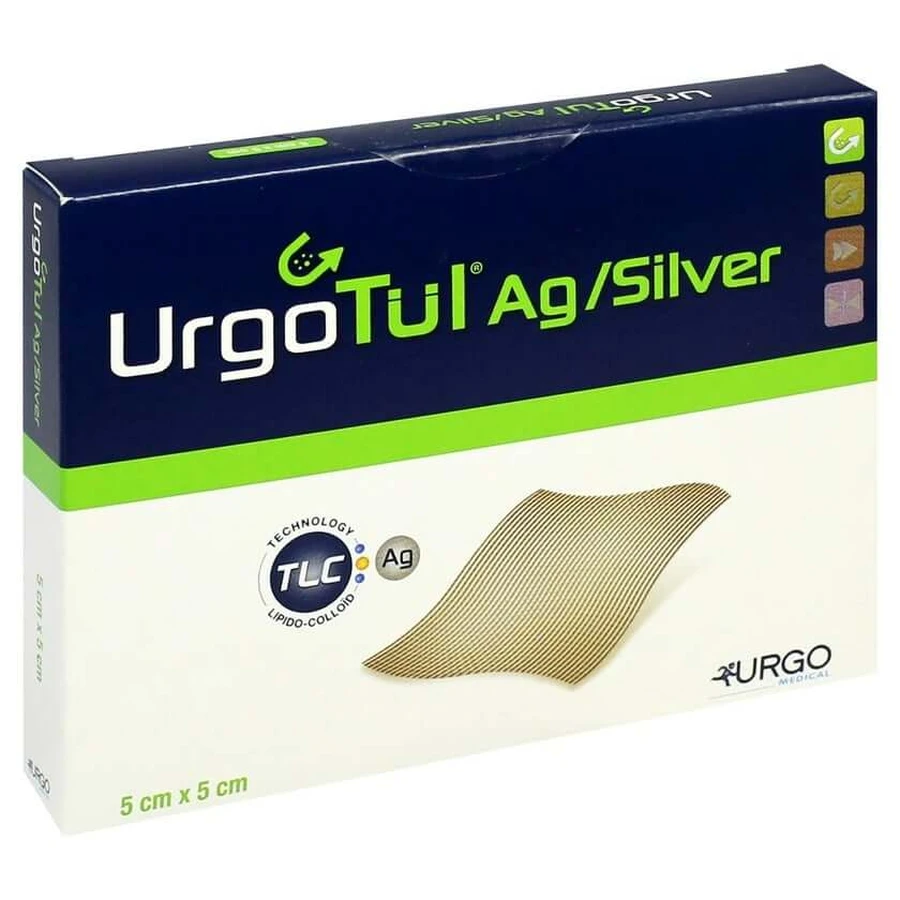 Urgotül Silver 5x5 cm tifon rană 10 buc.