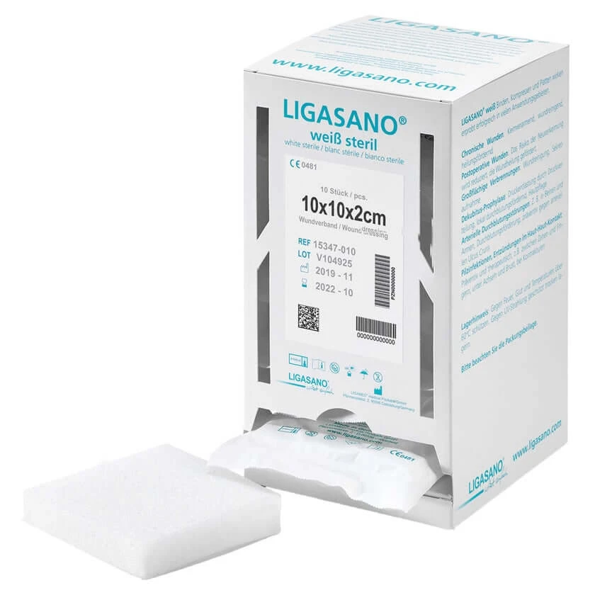 Ligasano weiß Verband 2x10x10 cm steril 10 St