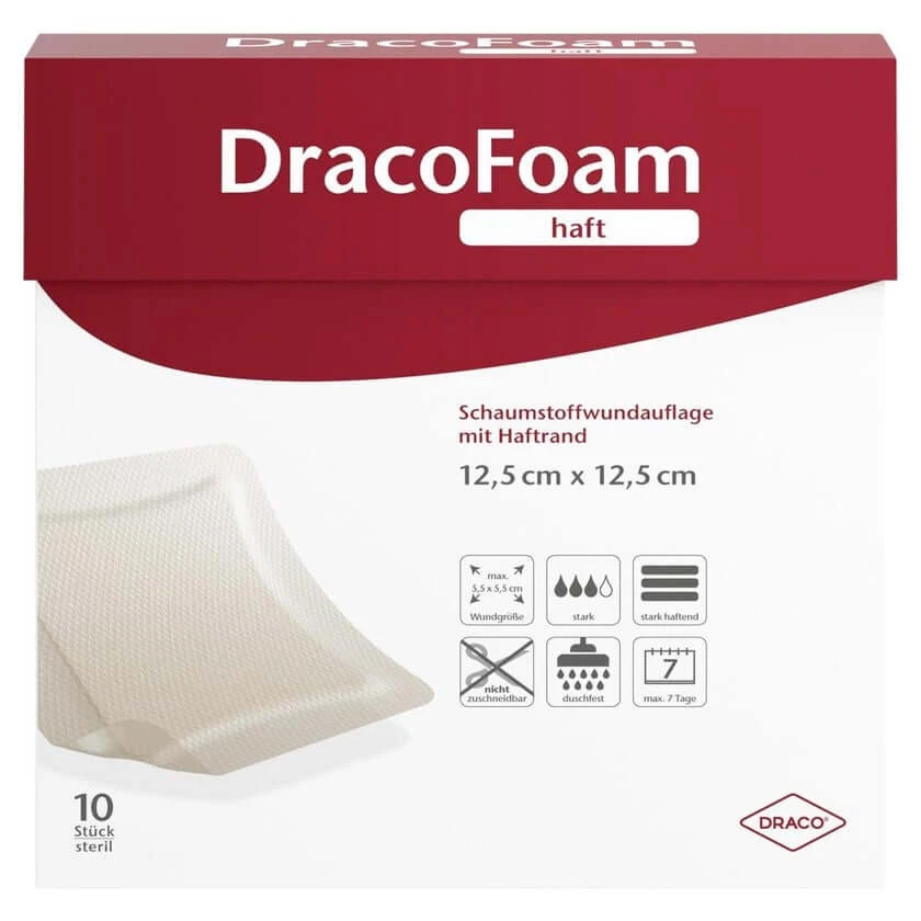 Dracofoam Haft Schaumstoff Wundauflage, 12,5 x 12,5 cm 10 St