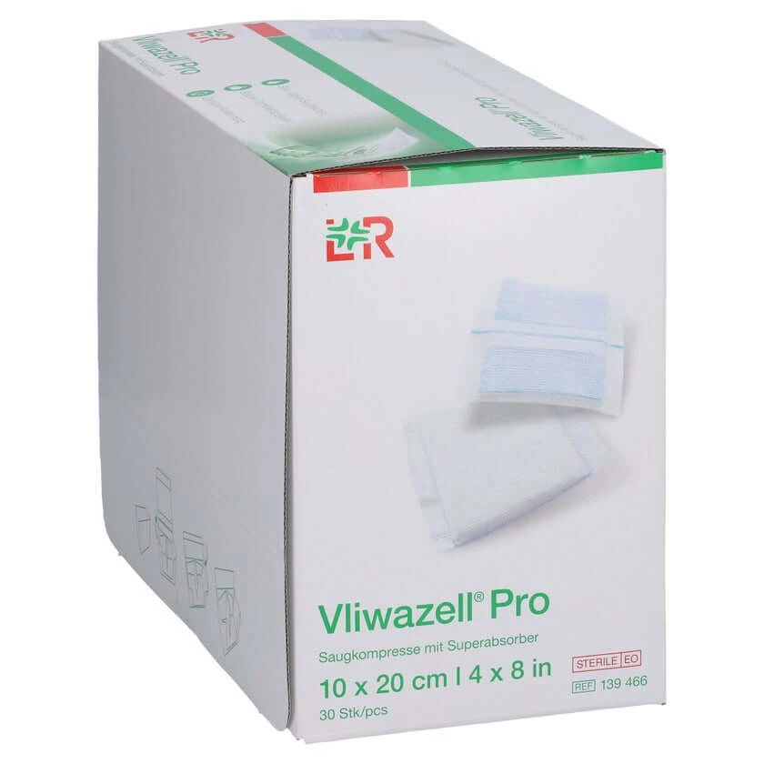 Vliwazell Pro Superabsorb.kompr.steril 10x20 Cm 30 St
