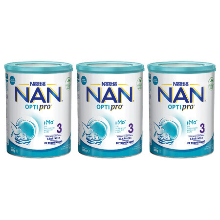 Pachet formula lapte Nan 3 Optipro HMO, +1 an, 3x 800g, Nestle