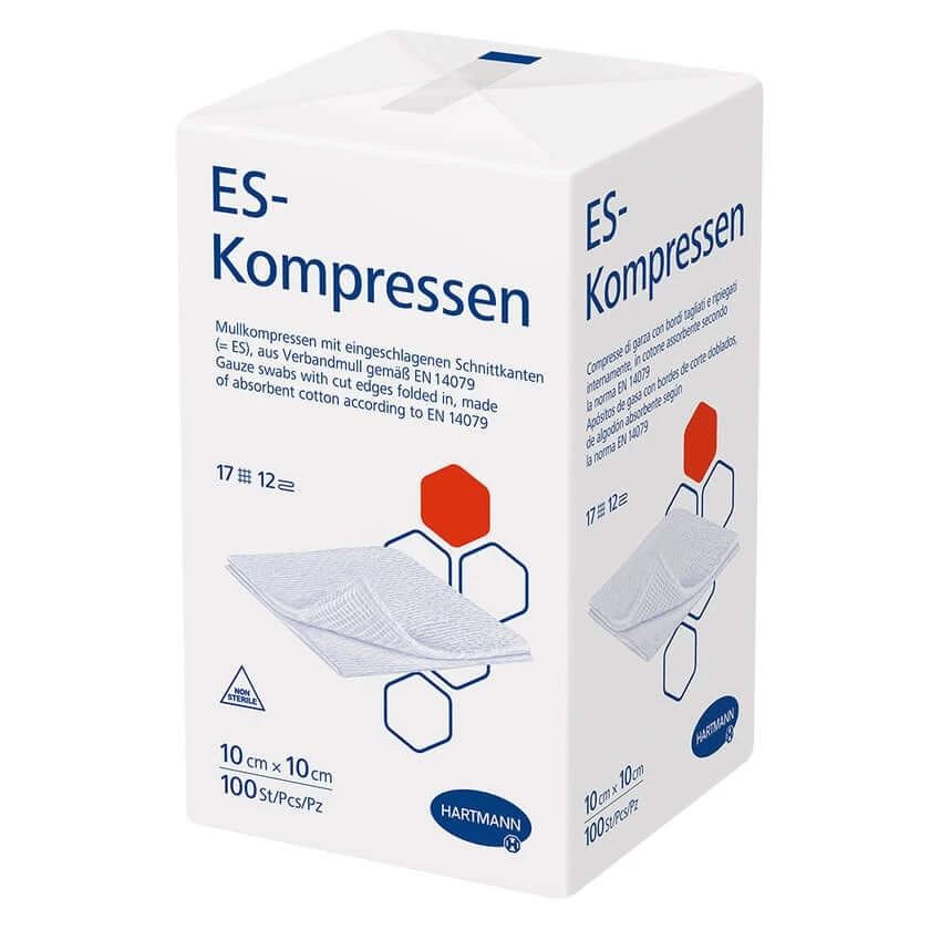 ES-KOMPRESSEN Mullkompressen unsteril 10x10 cm 12fach 100 St