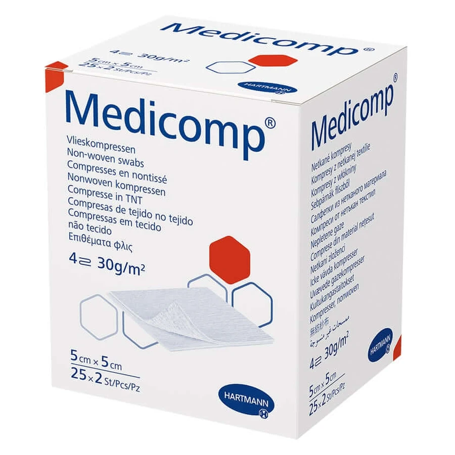 Medicomp Compresă din tifon sterilă 5x5 cm, cu 4 straturi, 25 x 2 buc.