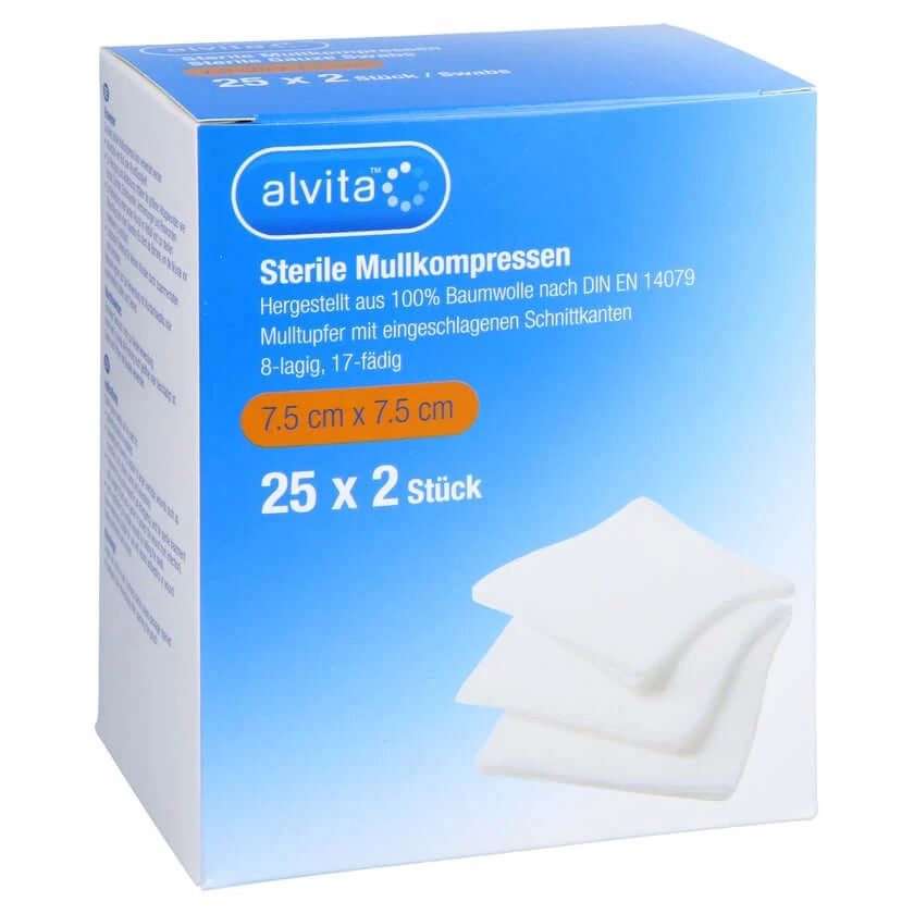 Alvita Mullkompressen Steril 7,5x7,5 cm 25X2 St