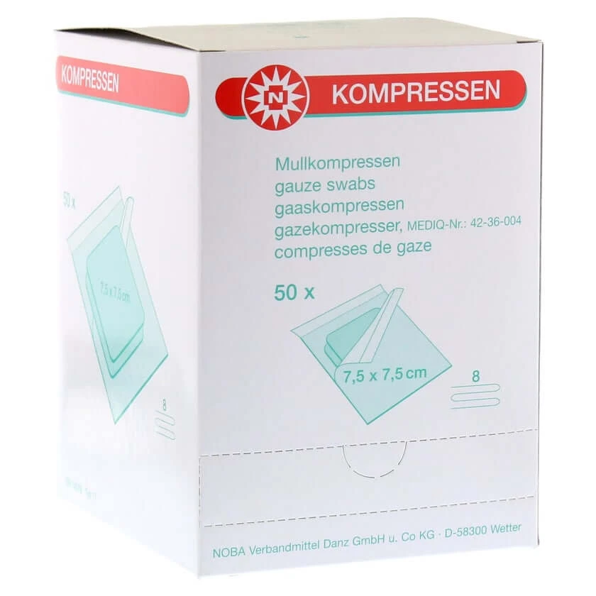 Noba Mullkompresse-steril 8-fach 50 x 2 Stück, 7,5 x 7,5 cm 50X2 St