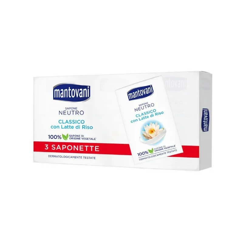 Mantovani Classico – Milde Seife mit Reismilch, 3 Stück, je 90 g