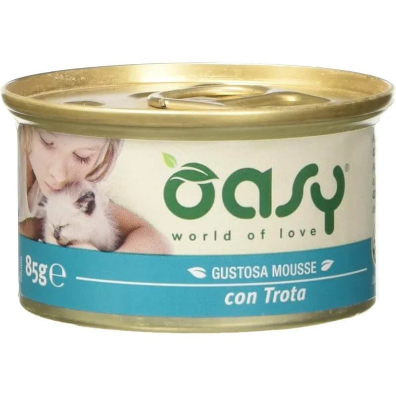 Oasy Nassfutter für Katzen „Caprice Trout Mousse“ – Alleinfuttermittel für ausgewachsene Katzen, 85 g