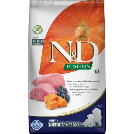 Farmina N&amp;d Pumpkin Puppy Medium &amp; Maxi à l'agneau - Aliment complet pour chiots, 2,5 kg