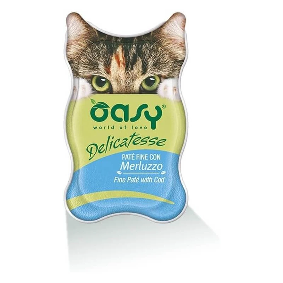 Oasy We Cat Delicatesse – pateu de cod – hrană completă pentru pisici adulte, 85 g