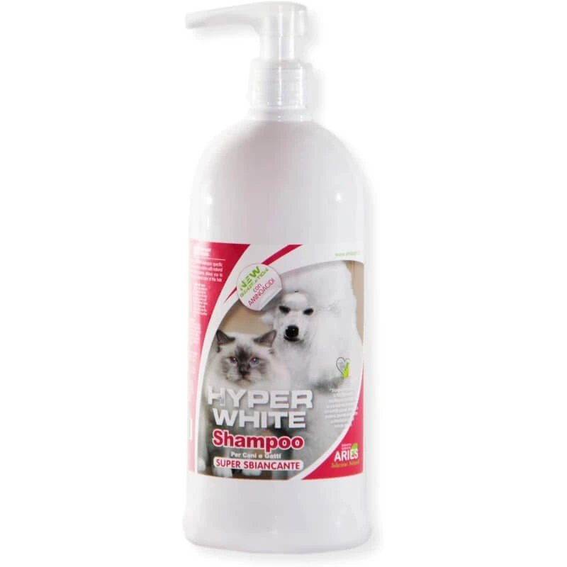 Aries Biopetcosmetic Hyper White – Professionelles Super-Aufhellungsshampoo für Hunde und Katzen mit weißem Fell, 1 l
