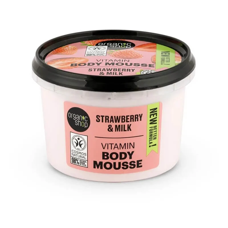 Organic Shop Erdbeeren und Milch – Feuchtigkeitsspendende Körpermousse 250 ml