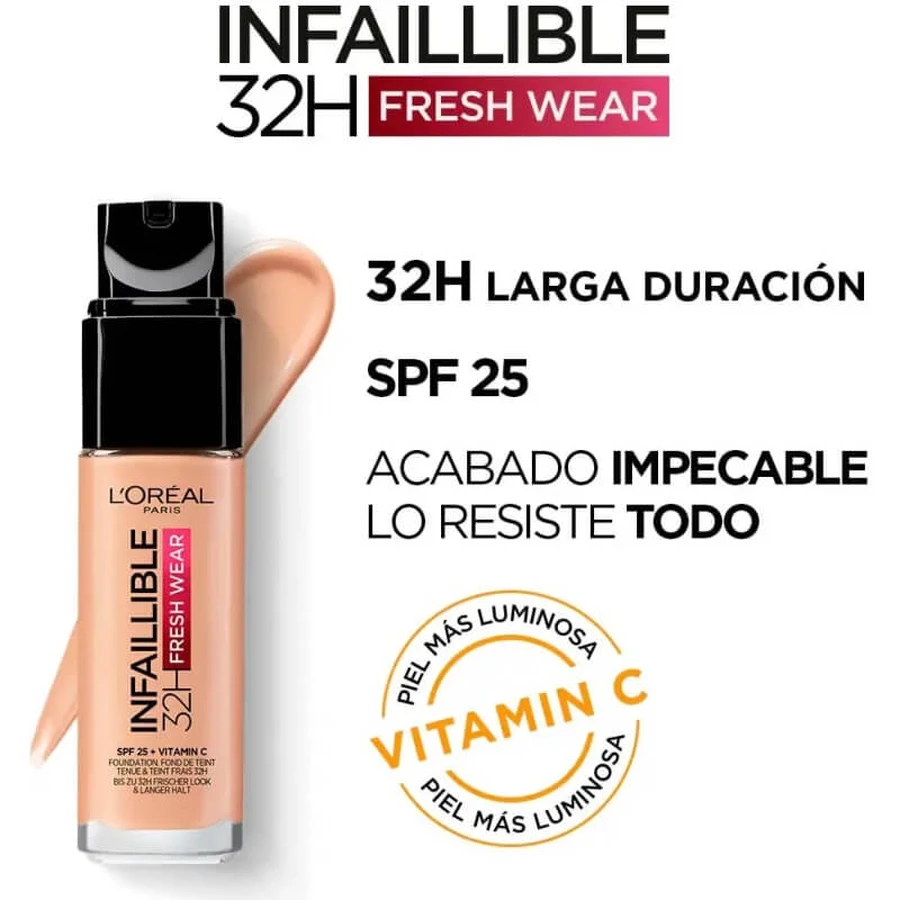 L'Oréal Paris Infaillible 24h Fresh Wear - Base de maquillaje líquida - N.º 200 Sable Doré