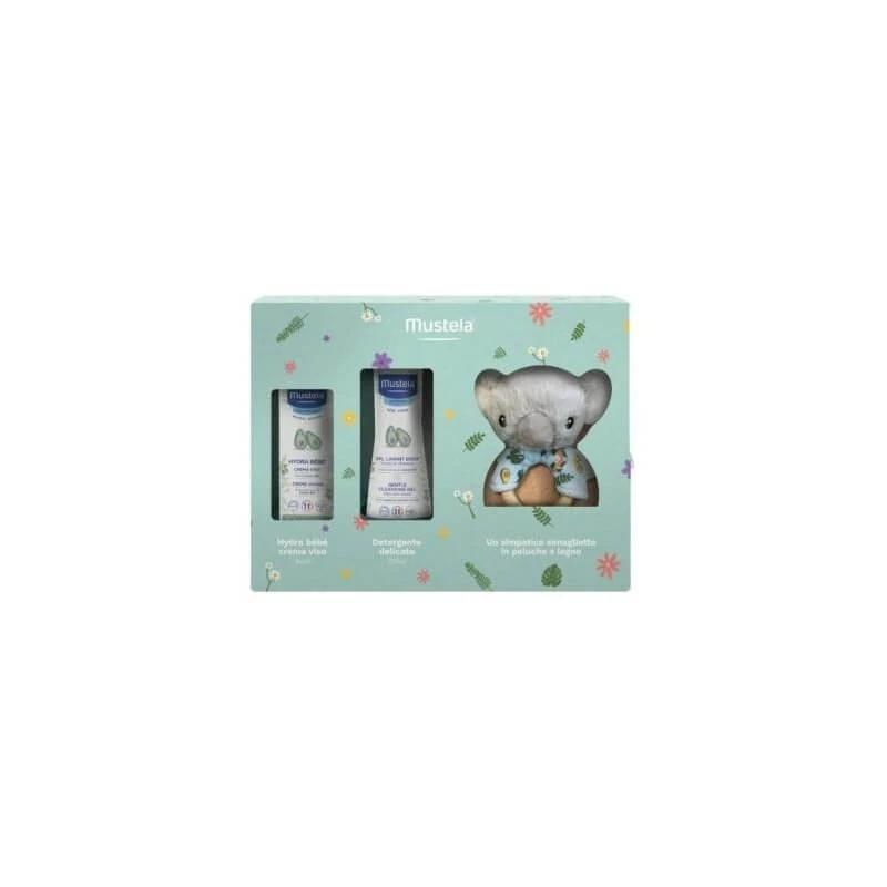 Mustela Koala Geschenkset – Geschenkset mit Gesichtscreme, Reinigungslotion und einer Koala-Rassel