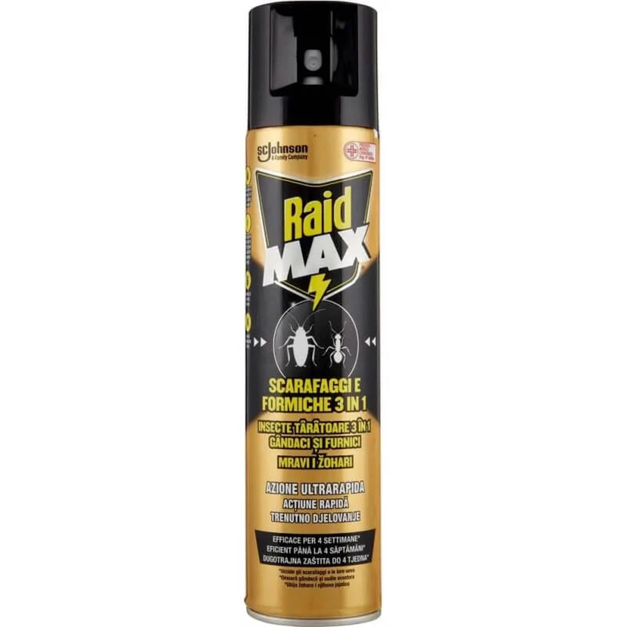 Raid Max 3 în 1 – spray împotriva gândacilor și furnicilor, 300 ml