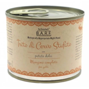 Dr. Clauder’s B.A.R.F. carne de cerb tocată cu cartofi dulci – hrană completă pentru pisici adulte, 200 g