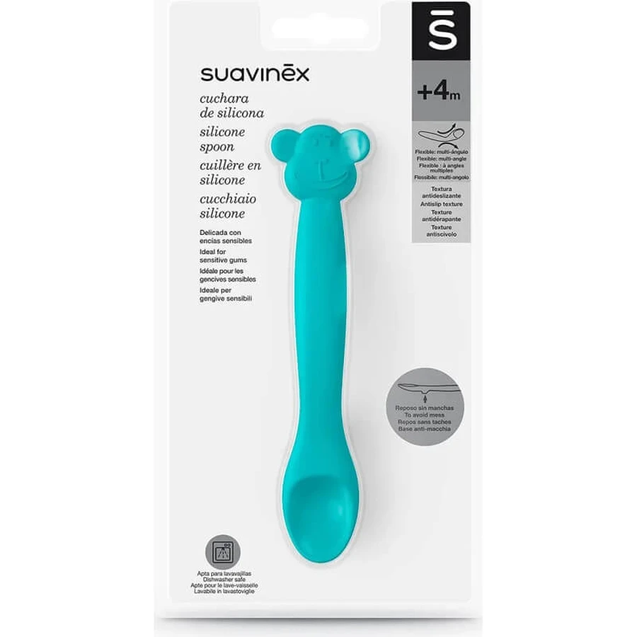 Suavinex maimuță - lingură din silicon - verde