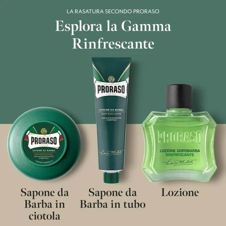 Proraso sapone da barba professionale e rinfrescante con olio di eucalipto e mentolo 150 ml