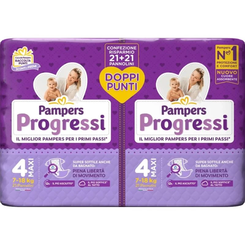 Pampers Progressi – Doppelpack mit 42 Windeln, Größe 4 Maxi, 7–18 kg