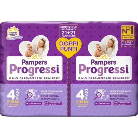 Pampers progressi - 42 pannolini pacco doppio misura 4 maxi 7-18 kg