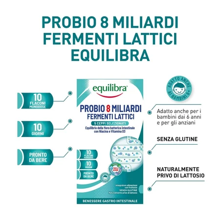 Equilibra Probio 8 miliarde – supliment cu bacterii lactice, 10 flacoane