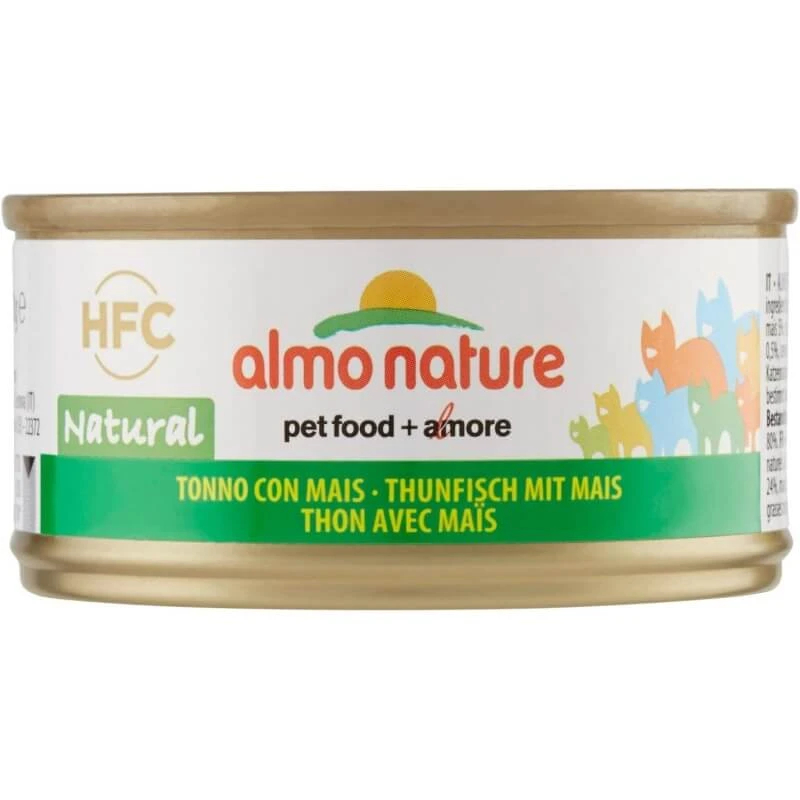 Almo Nature HFC Naturthunfisch mit Mais – Nassfutter für ausgewachsene Katzen, 70 g
